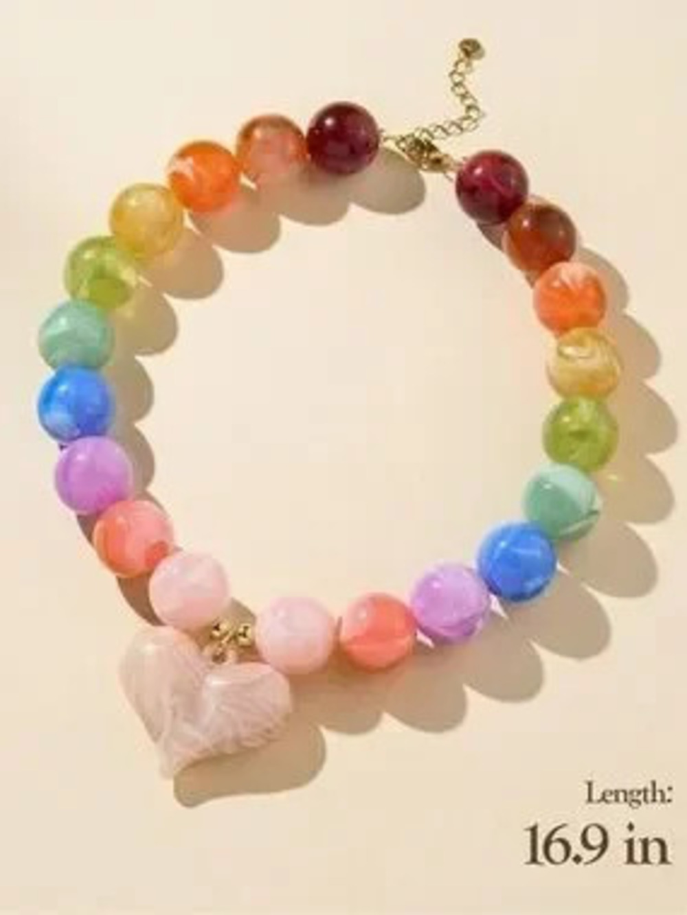 Anthropologie Multicolor Marbled Bead Necklace with Heart Pendant